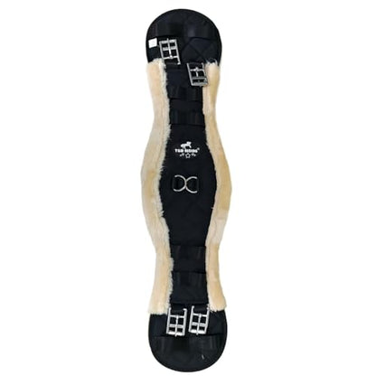 FauxFur Sheepskin Dressage Girth with Stainless Steel Buckles, Quilted Black, 19.69-33.46 inches - size: 75CM