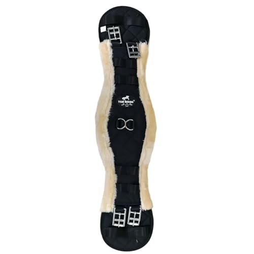 FauxFur Sheepskin Dressage Girth with Stainless Steel Buckles, Quilted Black, 19.69-33.46 inches - size: 50CM