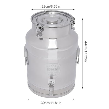 DYNAMI 7.4Gal 304 Stainless Steel Milk Bucket With Faucet,Thickened Stainless Steel Milk Can with Sealing Lid,Large Liquid Container Storage,for Milk,Wine, Oil Storage Transport (28L/7.4gal,w/Faucet) - size: 7.4gal