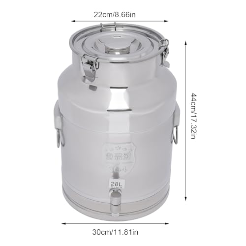 DYNAMI 7.4Gal 304 Stainless Steel Milk Bucket With Faucet,Thickened Stainless Steel Milk Can with Sealing Lid,Large Liquid Container Storage,for Milk,Wine, Oil Storage Transport (28L/7.4gal,w/Faucet) - size: 7.4gal