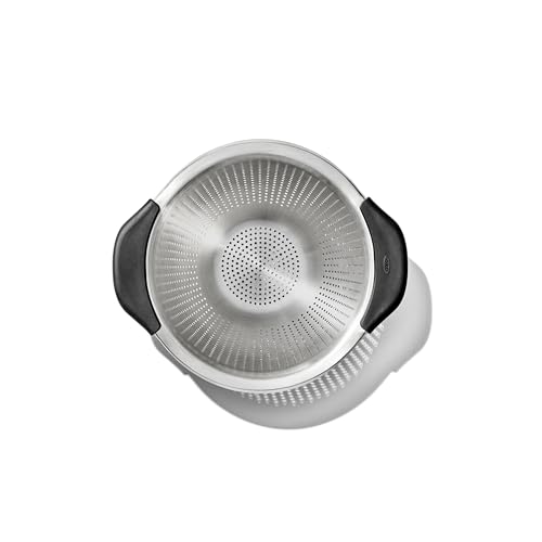OXO Good Grips Strainer - 3 Qt Capacity, Stainless Steel | Colander, Nesting Design For Easy Storage, Non-Slip Handles, Drains Pasta And Vegetables, Dishwasher Safe - size: 3 Qt