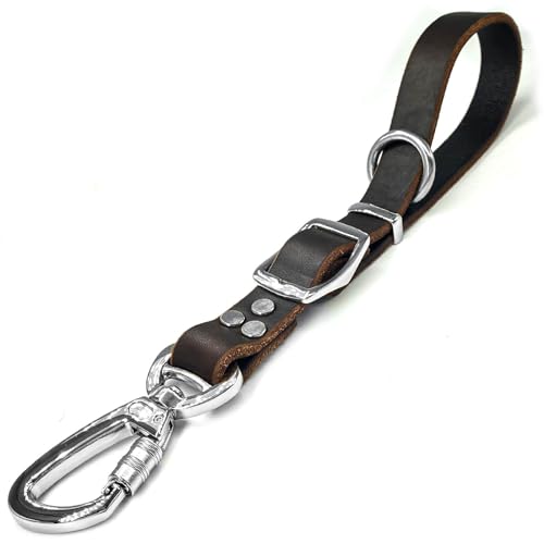Leather Short Dog Leash,Adjustable Length Dog Leads,Extra Thick Genuine and Heavy-Duty Hardware Handmade Assembled with Extension Function Strong Traffic Pet Leashes. (Width: 1.0" Length: 14-25") - size: Width: 1.0" Length: 14-25"