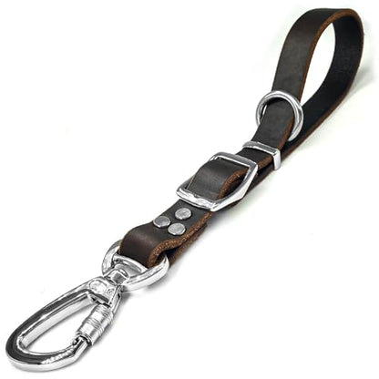 Leather Short Dog Leash,Adjustable Length Dog Leads,Extra Thick Genuine and Heavy-Duty Hardware Handmade Assembled with Extension Function Strong Traffic Pet Leashes. (Width: 1.0" Length: 14-25") - size: Width: 1.0" Length: 14-25"