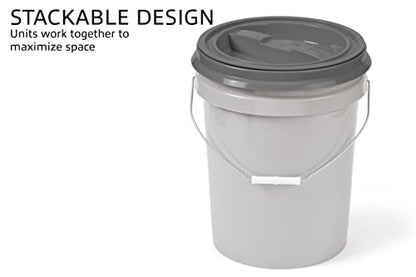 Mighty Tuff 5 Gallon / 21 Pound Pet Food Storage Container, Pack of 2 with Metal Handle and Airtight Lid to Lock in Freshness, Light Grey Base & Dark Grey Lid