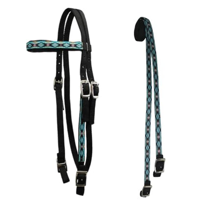 Tahoe Tack Overlay Printed Nylon Western Browband Headstall with Matching Split Reins 1 Year Warranty - color: Aztec, size: Cob