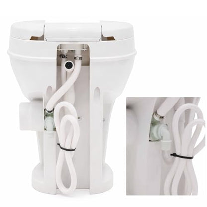 SEAFLO RV Toilet with Sprayer Attachment - White, 18.4” Residential Height, Gravity Flush Foot Pedal Camper Toilet Soft Close Seat Elongated Bowl Motorhome, 4-Year Warranty, SFRTPH-01-02 - color: White-Sprayer