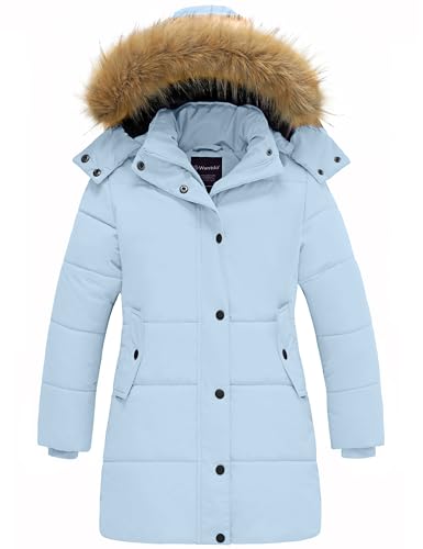 wantdo Girls' Waterproof Winter Coat Long Puffer Jacket Warm Parka Hooded - color: Blue, size: 14-16