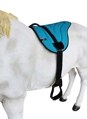 CHALLENGER Western Lightweight Bareback Saddle Pad with Fleece Bottom, Stirrups & Cinch – Contoured Synthetic Suede Top – 23" x 30" - color: Turquoise