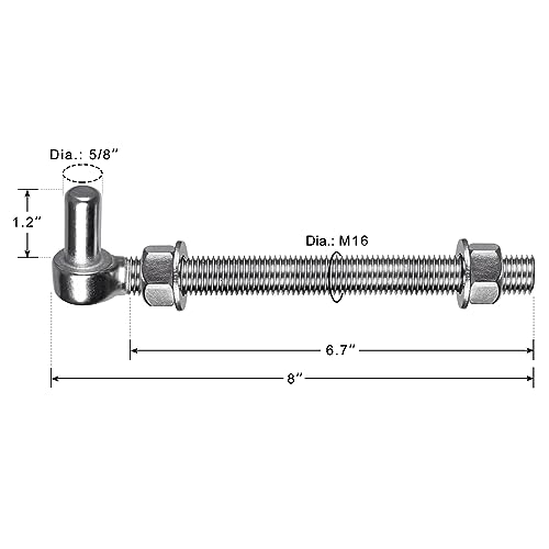 Insaga M16x 8'' J-Bolt Gate Hinge, 304 Stainless Steel J-Bolt Post Hinge for Farm Gate, 5/8" Male Pin J-Bolt Hinge for Chain Link Fence Gate, Gate Hinges for Metal Gates (4Pcs) - color: M16-8''-4PCS