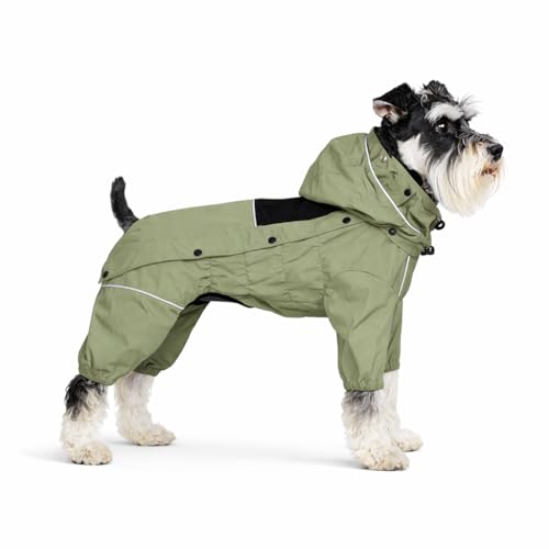 LOVELONGLONG Fleece-Lined Dog Raincoat with Removable Hood – Waterproof Winter Full Body Dog Jacket – Windproof Snowproof Cold-Weather Suit – Green-F S - color: Sage Green Fleeced, size: S (Back 11.5")