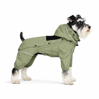 LOVELONGLONG Fleece-Lined Dog Raincoat with Removable Hood – Waterproof Winter Full Body Dog Jacket – Windproof Snowproof Cold-Weather Suit – Green-F S - color: Sage Green Fleeced, size: S (Back 11.5")
