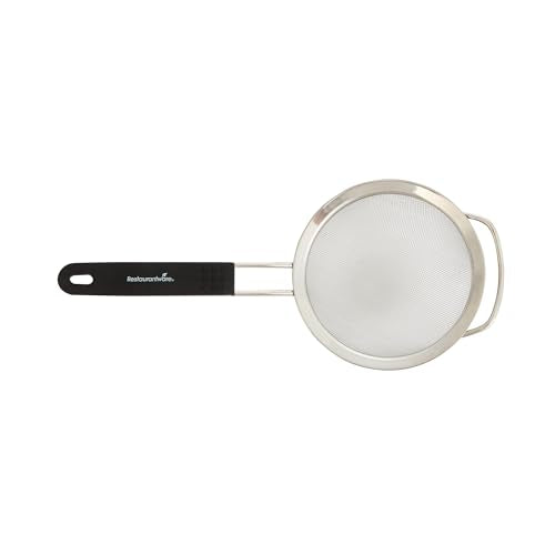 Restaurantware Fine Mesh Strainer 1 Count 14.4" x 7" x 2.9" with Silicone Handle Stainless Steel Extra Fine Mesh Strainer Heat-Resistant Handle Dishwasher-Safe for Rice, Quinoa, Pasta - size: Standard, Extra Fine Mesh-7"