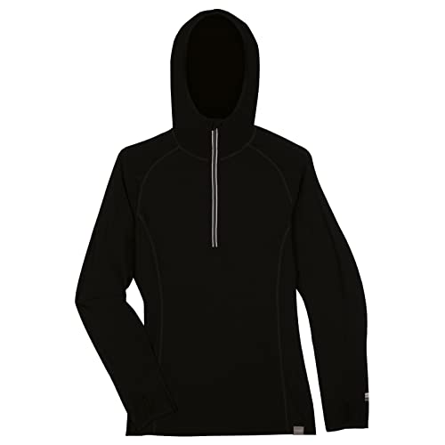 MERIWOOL Women’s Base Layer Hoodie Lightweight Merino Wool Long Sleeve Thermal - color: Black, size: X-Small