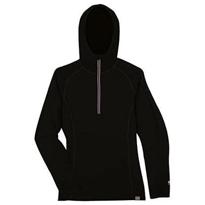 MERIWOOL Women’s Base Layer Hoodie Lightweight Merino Wool Long Sleeve Thermal - color: Black, size: Medium