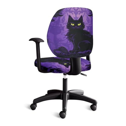 Black Cat Halloween Office Chair Cover Stretch Removable and Washable Computer Chair Back and Cushion Seat Cover Easy to Install Swivel Chair Cover for Office or Home - color: Black Cat