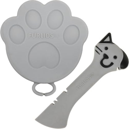FURLIDS Grey NEW PREMIUM SEAL | Dog Food Can Lid & Cat Food Can Lid with Spatula – Silicone Pet Food Can Cover, Airtight, Reusable, Universal Fit, Dishwasher Safe - color: Furlids PREMIUM SEAL 1 Pack Grey