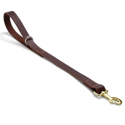 Leather Dog Leash, Strong Traffic Pet Short Lead & Heavy Duty Metal Hook for Training and Walking. (1.5ft L x 2.5cm W) - size: 1.5 ft L x 1.0 in W