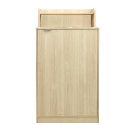 Flash Furniture Trash Can Enclosure, 32 Gallon, Oak | 8" Drop Hole, Tray Shelf, Swing Door, Commercial Grade - color: Oak