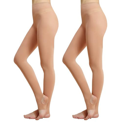MANZI Women's Stirrup Tights Convertible Dance Tights Adult Women for Ballet Pack of 2 - color: Caramel, size: Medium-Large