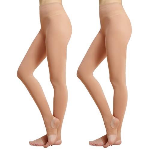 MANZI Women's Stirrup Tights Convertible Dance Tights Adult Women for Ballet Pack of 2 - color: Caramel, size: Medium-Large