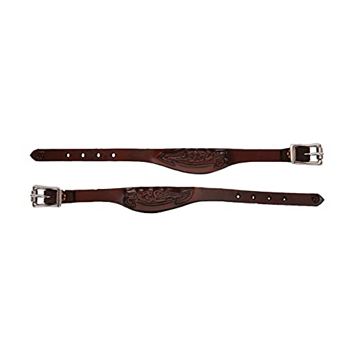 CIRCLE Y Flared Shaped Floral Stamped 1/2" Stirrup Hobble Straps with Stainless Steel Buckles - color: Walnut