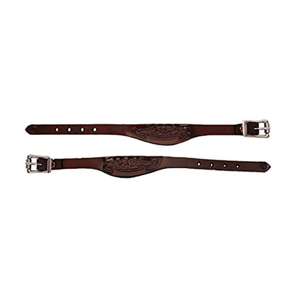 CIRCLE Y Flared Shaped Floral Stamped 1/2" Stirrup Hobble Straps with Stainless Steel Buckles - color: Walnut