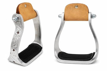 Horse Saddle Stirrups Western Aluminium Engraved Barrel Racing Rhinestones 51148PR