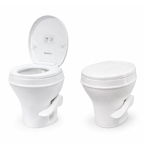 SEAFLO RV Toilet – 18.4" Residential Height, Gravity Flush Foot Pedal, 4-Year Warranty, Fits Most RVs (9.5" Rough-In), Soft Close Seat, 2-Bolt Mount, for Camper Travel Trailer Motorhome SFRTPH-01-01 - color: White