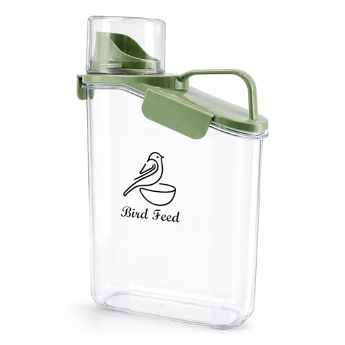 Geyecete Bird Seed Storage Container Portable-3 Qt/2.8 L Clear Plastic Airtight Wild bird Seed Dispenser food with Measuring Cup|BPA Free-Green - color: Green