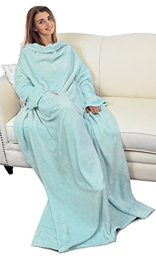 Catalonia Wearable Blanket with Sleeves for Women & Men, Fleece Wrap Throw - color: Aqua
