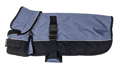 Derby Originals Ruff Pup 1200D Ripstop Waterproof Reflective Winter Dog Coat with Neck Cover and Harness Compatible Opening 220G, charcoal/black, "22""" (80-8127) - color: Charcoal/Black, size: 22"