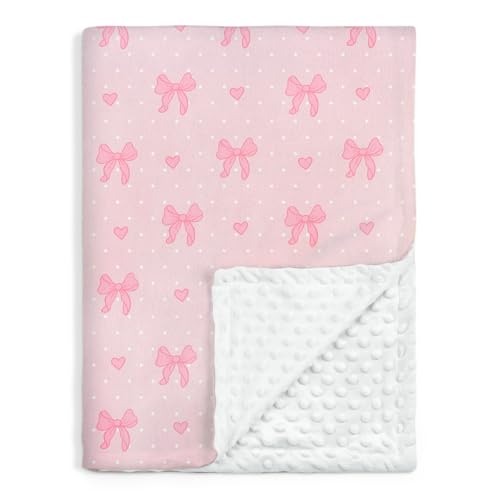 SANDJEST Pink Bow Minky Blanket 30 x 40 Inches, Gift for Christmas Birthday - color: Bow