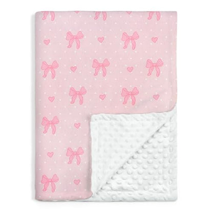 SANDJEST Pink Bow Minky Blanket 30 x 40 Inches, Gift for Christmas Birthday - color: Bow