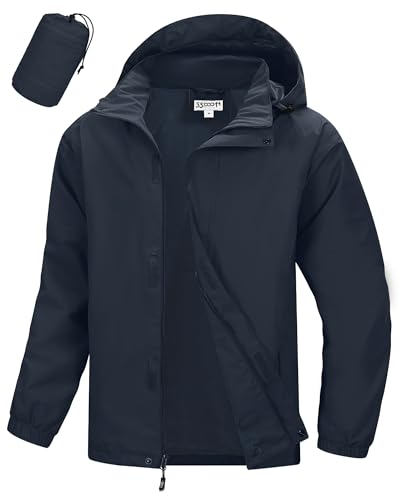 33,000ft Men's Waterproof Rain Jacket Packable Lightweight Hood Rain Shell - color: Blue, size: Small