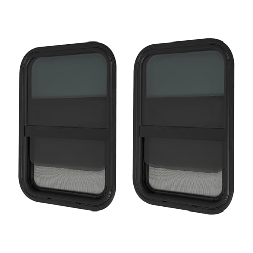 Vertical Sliding Black RV Window for Teardrop, Cargo, Horse Trailer, Marine Camper Window Replacement,15" Wide x 22" Tall, 2 Pack (15"x22") - size: 15"x22"