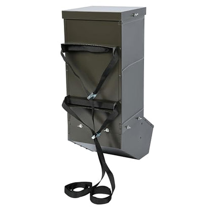 ECOTRIC Livestock Feeder with Waterproof Cover and Mounting Straps, Hanging | Deer Gravity Feeder, Steel Black