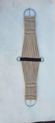 Horse Western 25 Strand Double Weave Mohair Roper Girth- Breathable Saddle Girth with Stainless Steel Buckles - color: Beige