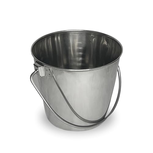 Heavy Stainless Steel Round Bucket, 4 Quart | Durable Food & Water Pail for Dogs, Cats, Kennels, Cages and Critter Crates | Multi-Purpose Bucket - size: 4 quart