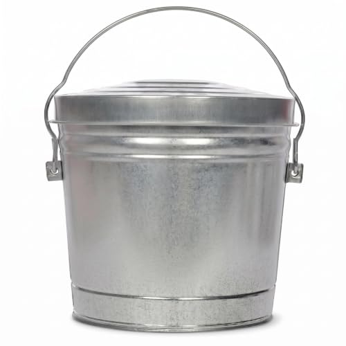 6 Gallon Galvanized Steel Locking Lid Storage Can, Heavy-Duty Metal Storage Bucket with Wire Bail Handle, Galvanized Steel Trash Can for Bird Seed, Pet Food, Charcoal, Yard Waste