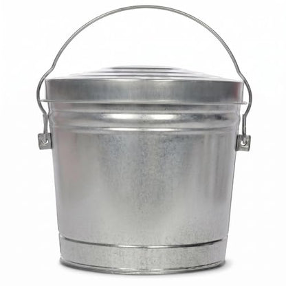 6 Gallon Galvanized Steel Locking Lid Storage Can, Heavy-Duty Metal Storage Bucket with Wire Bail Handle, Galvanized Steel Trash Can for Bird Seed, Pet Food, Charcoal, Yard Waste