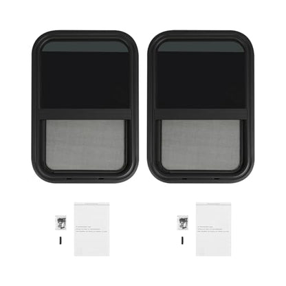 Vertical Sliding Black RV Window for Teardrop, Cargo, Horse Trailer, Marine Camper Window Replacement,15" Wide x 22" Tall, 2 Pack (15"x22") - size: 15"x22"