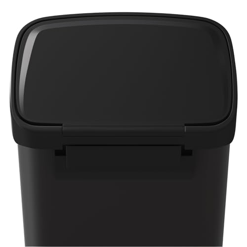 Garvee 13 gal / 50 L Metal Trash Can with Lid, Large Garbage Can for Kitchen, Rustproof Step-on Kitchen Metal Trash Bin with Liner Rim, Rear Handle, Soft Close Plastic Lid, Black - color: Black, size: 13.2 Gallons
