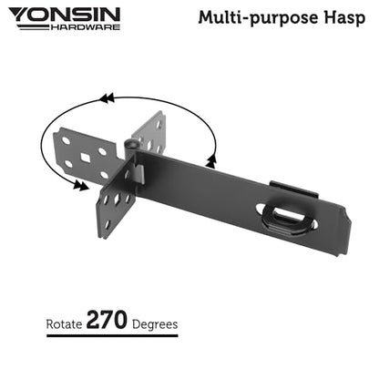 7-1/2" Door Padlock Safety Hasp Latch Heavy Duty, Door Hasp Clasp Lock Gate Shed Hasp Latch Lock for Door Window Fence Gate Barn, 304 Stainless Steel, Thickness 1/8”, Black, 1 Pack - size: 7-1/2 Inch