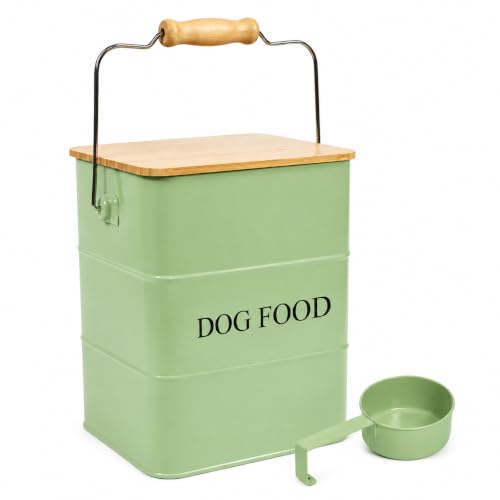 Morezi Metal Dog Food Storage Container 5~6 lbs, Pet Food Treat Canister - color: Green