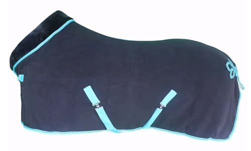 1 Pc Size 66-Inch Horse Exercise Blanket Liner – Contoured Soft Fleece Cooler and Moisture-Wicking Sheet, Black with Turquoise Trim