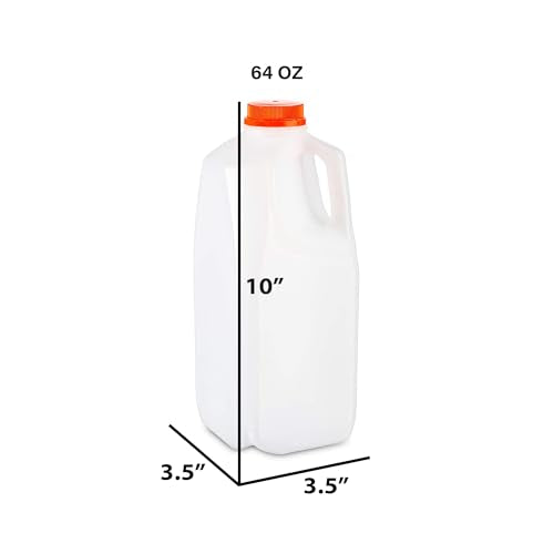 MT Products 64 Oz HDPE Plastic Juice Bottles with Orange Tamper Evident Caps Set of 6 Bottles and 6 Caps - Made in The USA