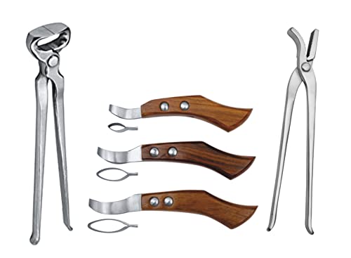 Hoof Nipper 12" with Horse Shoe Hoof Nail Clincher & Farrier Loop Knives Hoof Knife Set – Premium Vanadium Steel Farrier Tool Kit for Professional Horse Hoof Trimming & Shoeing