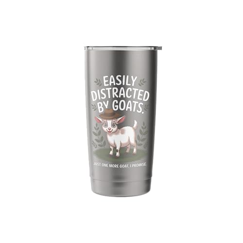 Easily Distracted by Goats Cute Coat Pygmy Goat Farmer Stainless Steel Insulated Tumbler - color: Brushed Steel