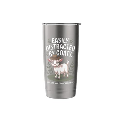 Easily Distracted by Goats Cute Coat Pygmy Goat Farmer Stainless Steel Insulated Tumbler - color: Brushed Steel