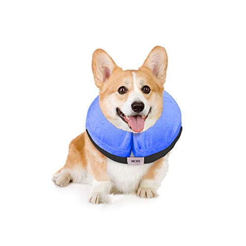 MCHY Inflatable Dog Cone,Adjustable Recovery Collar for Dogs After Surgery,Prevent from Biting & Scratching,Not Block Vision (Blue, M-Neck 10''- 14'') - color: Blue, size: M-Neck 10"- 14"
